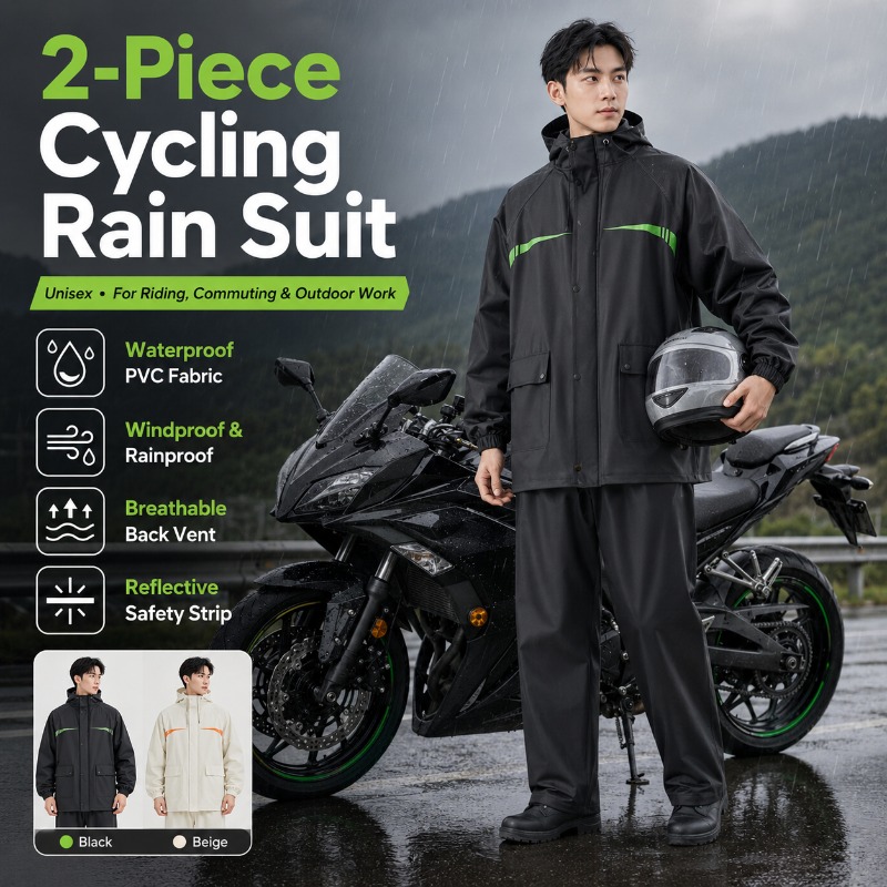 Cycling Commute In Rain - Unisex 2-teiliger wasserdichter Fahrrad-Regenanzug – Jacke